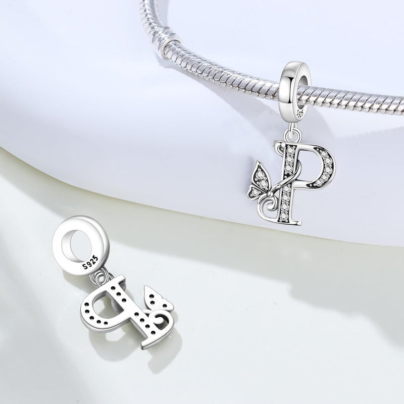 PANPOKI Store 2 Pack 925 Sterling Silver Butterfly Letter Charms for Bracelets and Necklace Alphabet Initial Dangle Pendants Round Spacer Beads Pave Cubic Zirconia Jewelry Gift for Women - Image 2